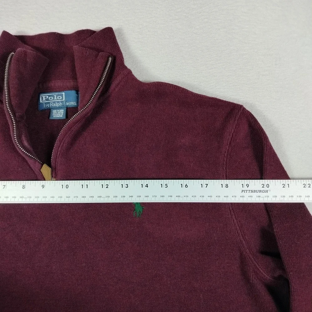 Vintage Polo Ralph Lauren Sweater Mens Large Red 1/4 Zip Mock Neck Cotton‎ Pony